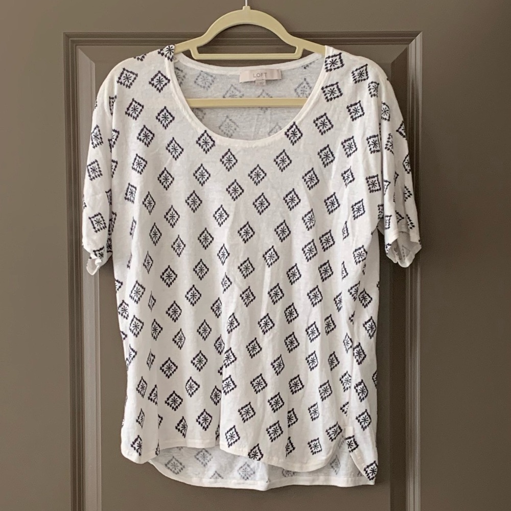 LOFT White and Black Patterned Top